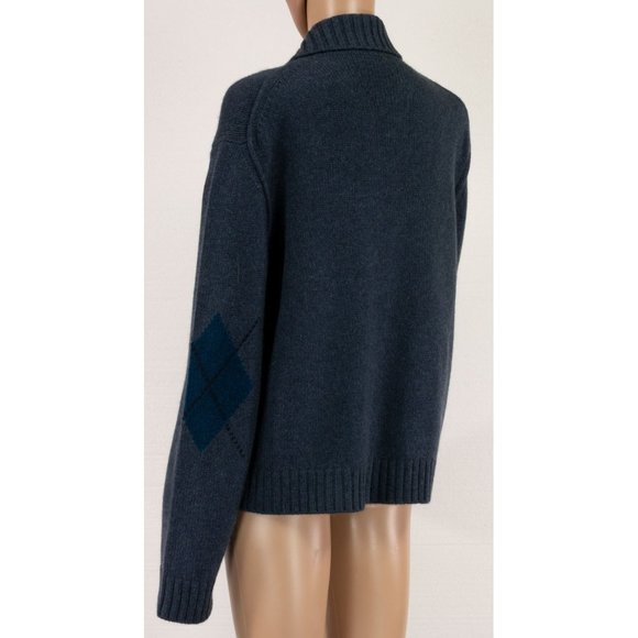 $2995 LORO PIANA 100% CASHMERE DARK BLUE ARGYLE PATTERN SHWAL COLLAR SWEATER  44 - Picture 3 of 6
